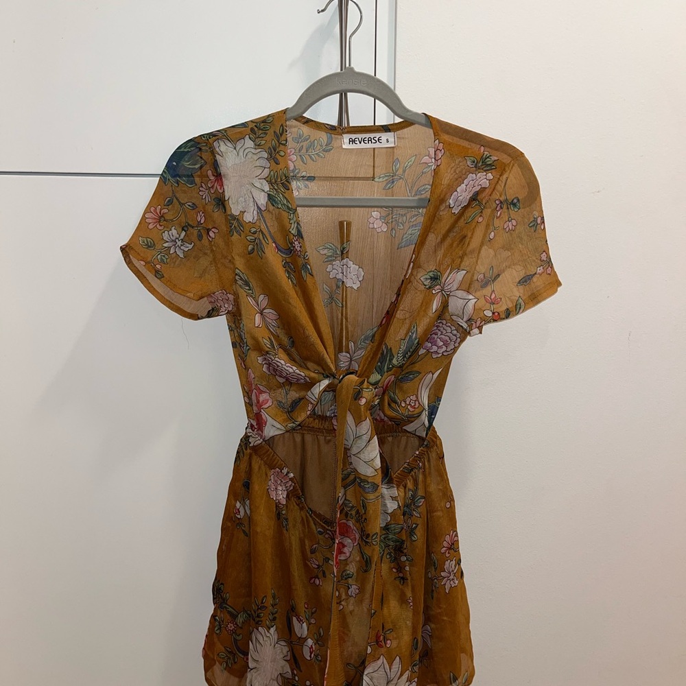 Reverse Floral Sheer Romper with Tie Front